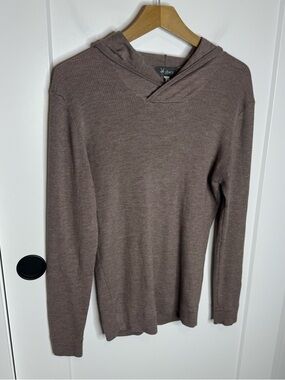 Ibex Wool Silk Blend Ribbed Knit Hooded Sweater Pullover Brown Size Small